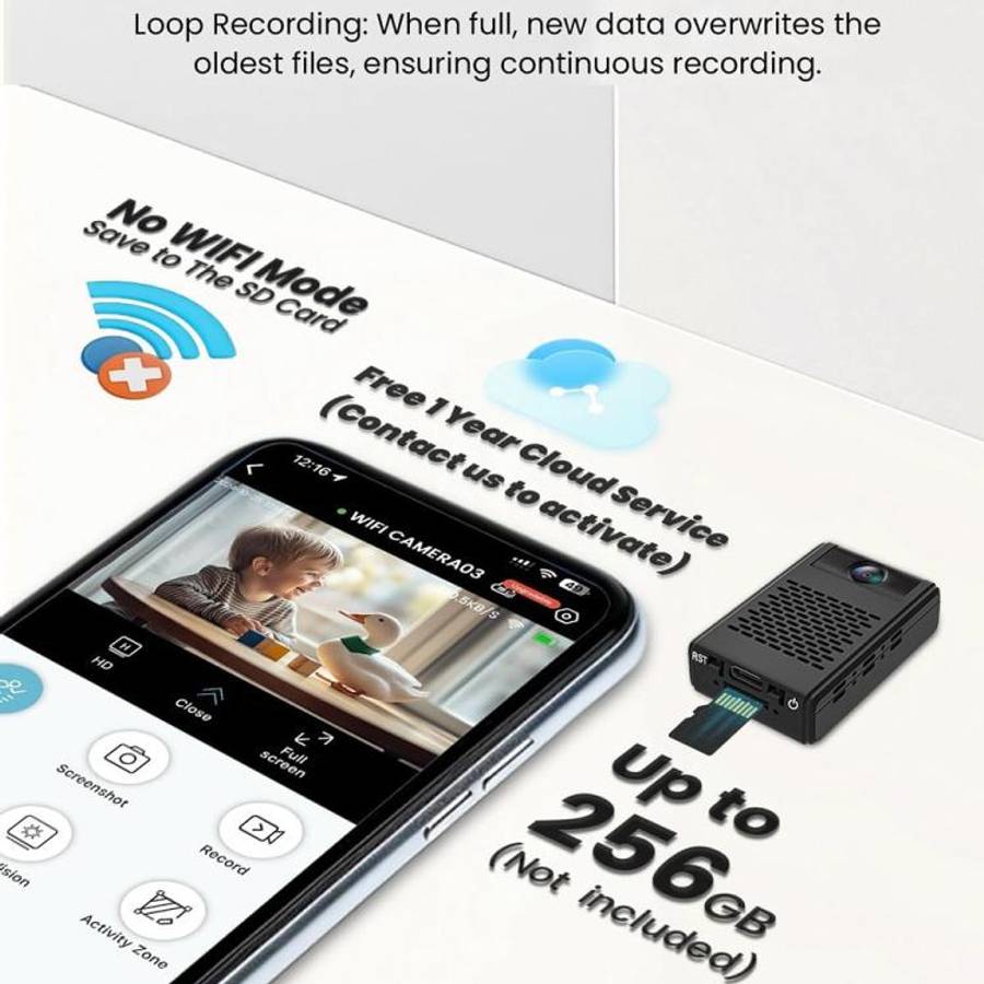 L31 With Motion Detection Alarm Push Notifications 180-Degree Rotating Mini Camera Ultra HD Recor...
