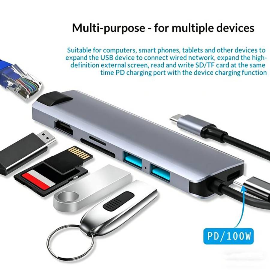 HC-75LC 4K HD PD100W Charging Gigabit Ethernet 7 in 1 USB-C Hub with USB 3.0 SD / TF Card Reader,...