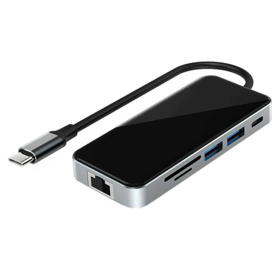 HC-76 4K HD RJ45 Ethernet SD TF Card Reader Multi Port Adapter 10 in 1 USB-C Hub Docking Station,...