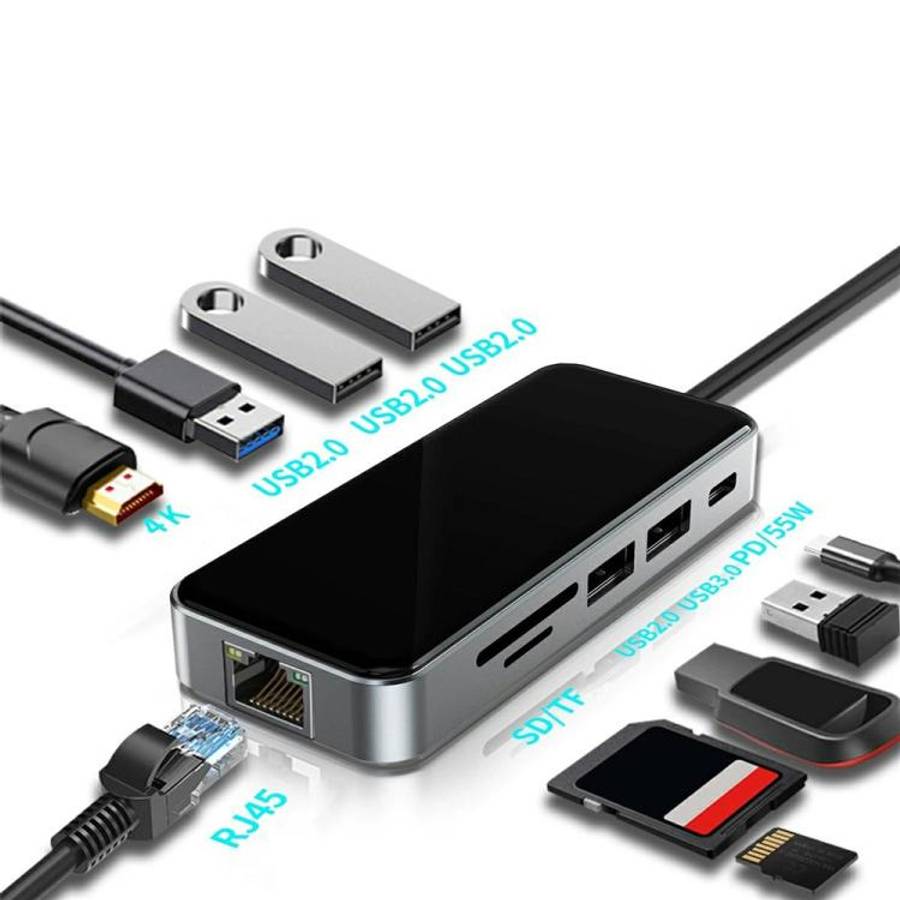HC-76 4K HD RJ45 Ethernet SD TF Card Reader Multi Port Adapter 10 in 1 USB-C Hub Docking Station,...
