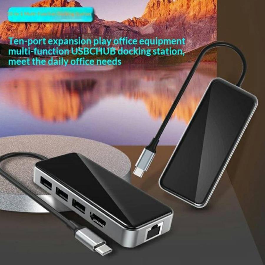 HC-76 4K HD RJ45 Ethernet SD TF Card Reader Multi Port Adapter 10 in 1 USB-C Hub Docking Station,...