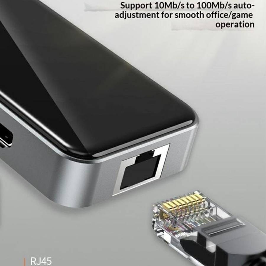 HC-76 4K HD RJ45 Ethernet SD TF Card Reader Multi Port Adapter 10 in 1 USB-C Hub Docking Station,...