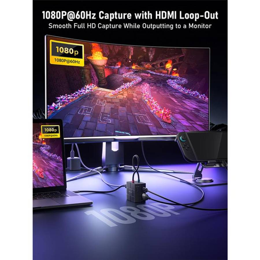 Lemorele AC12 Mini HDMI Capture Card, Type-C Low Latency Loopout Plug and Play, AC12