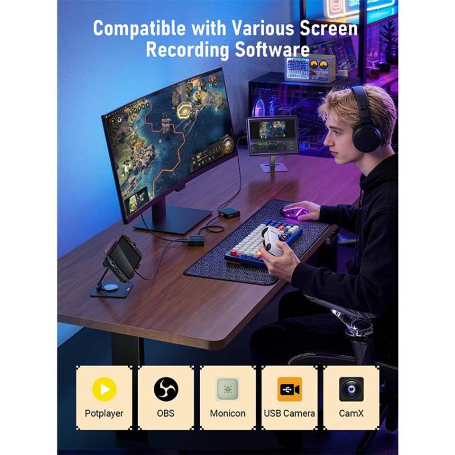 Lemorele AC12 Mini HDMI Capture Card, Type-C Low Latency Loopout Plug and Play, AC12