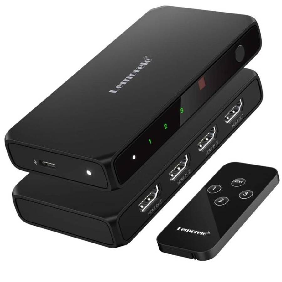Lemorele G99 3 In 1 Out HDMI Switch 4K 60Hz HDR HDCP2.2 IR Remote Control HDMI Switcher