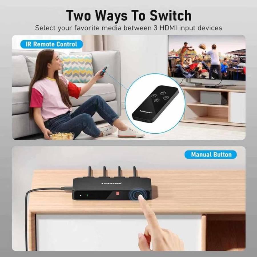 Lemorele G99 3 In 1 Out HDMI Switch 4K 60Hz HDR HDCP2.2 IR Remote Control HDMI Switcher
