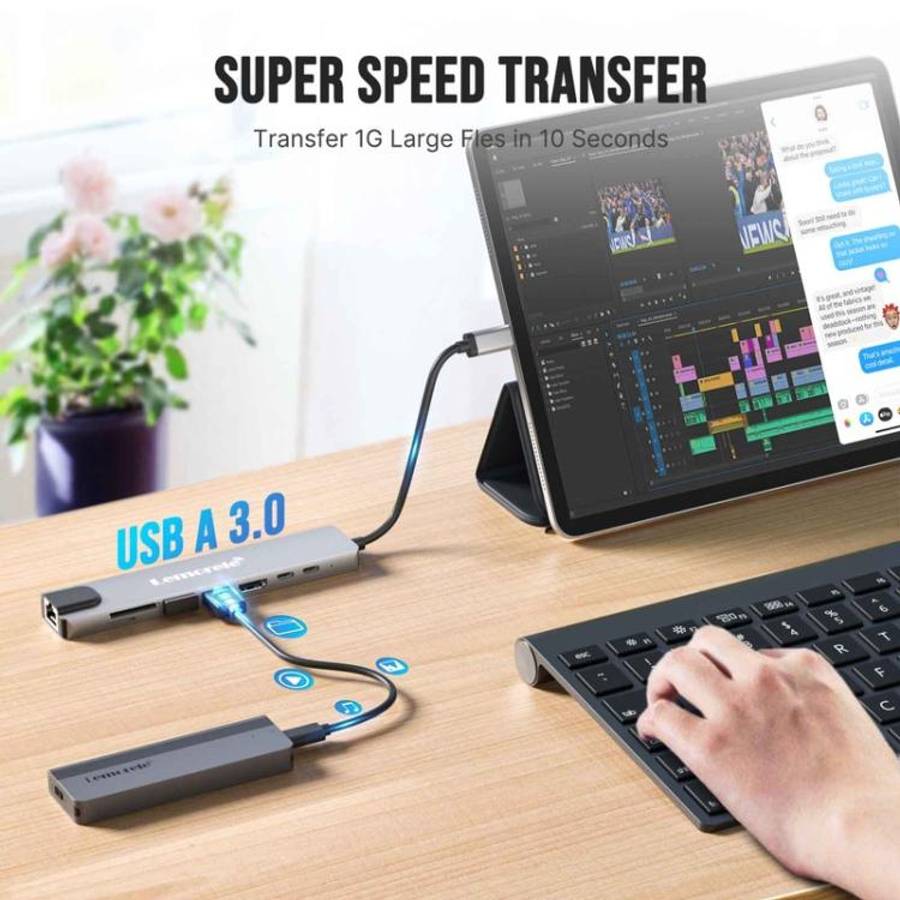 Lemorele TC19L Plus 8 in 1 Docking Station 4K Display Ethernet 100W PD Adapter