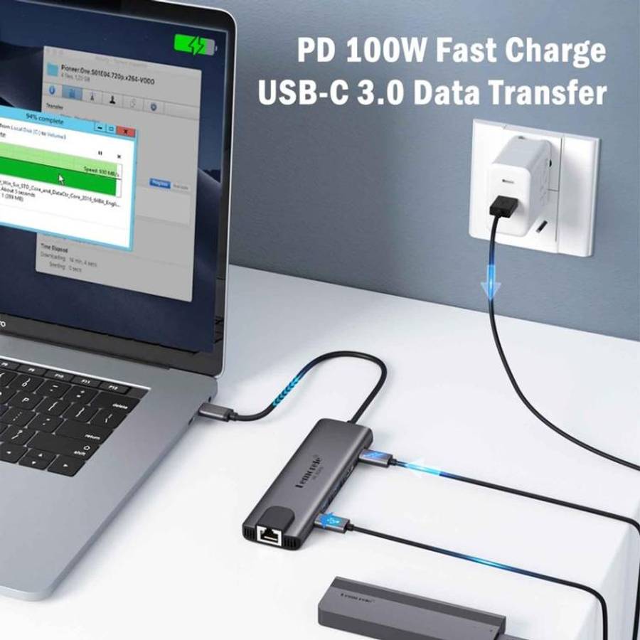 Lemorele TC44L 6 in 1 Docking Station 4K Visual Output Dual Card 100W PD Portable Connector