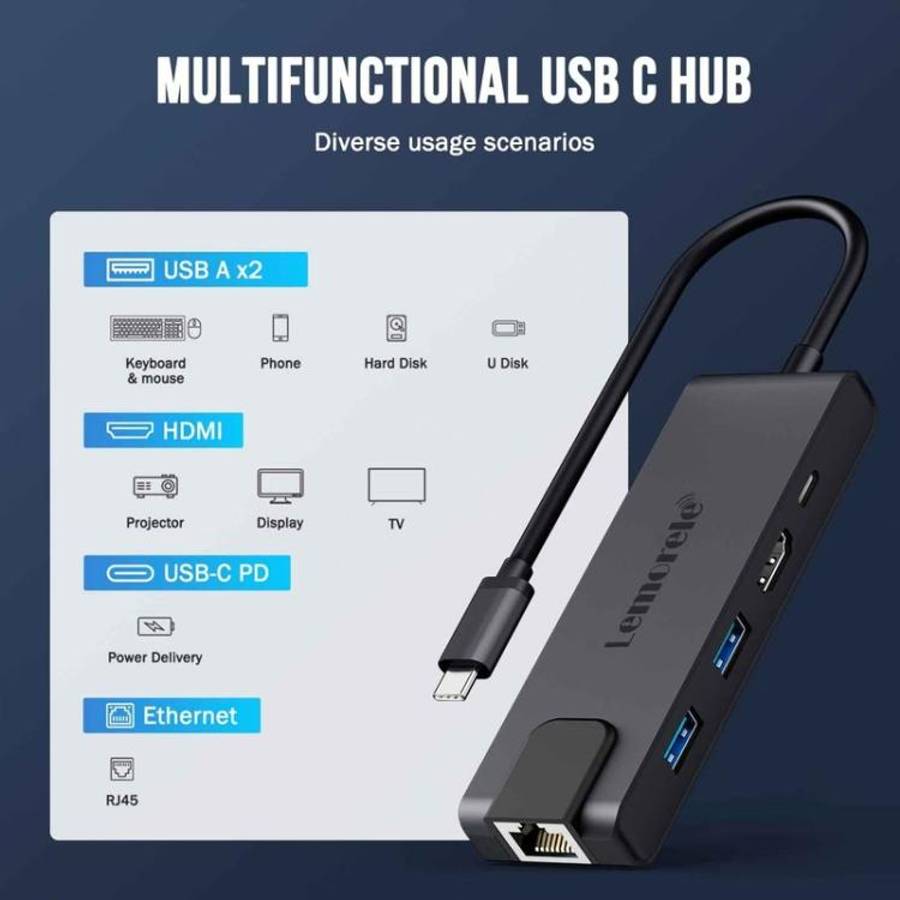 Lemorele TC24L 5 in 1 Docking Station 4K Ultra Display Fast Transfer 100W PD Adapter