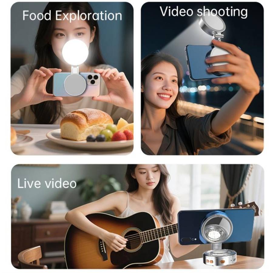 K08 3-Color Temperature Phone Photography Light 360 Degree Foldable Selfie Magnetic LED Ring Light