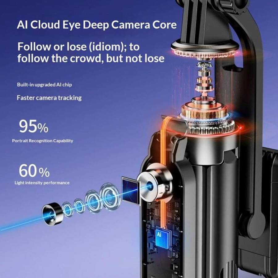 Q575TK Auto Pop-up Face Tracking Gesture Control Smart Gimbal Tripod AI Selfie Stick, Q575TK