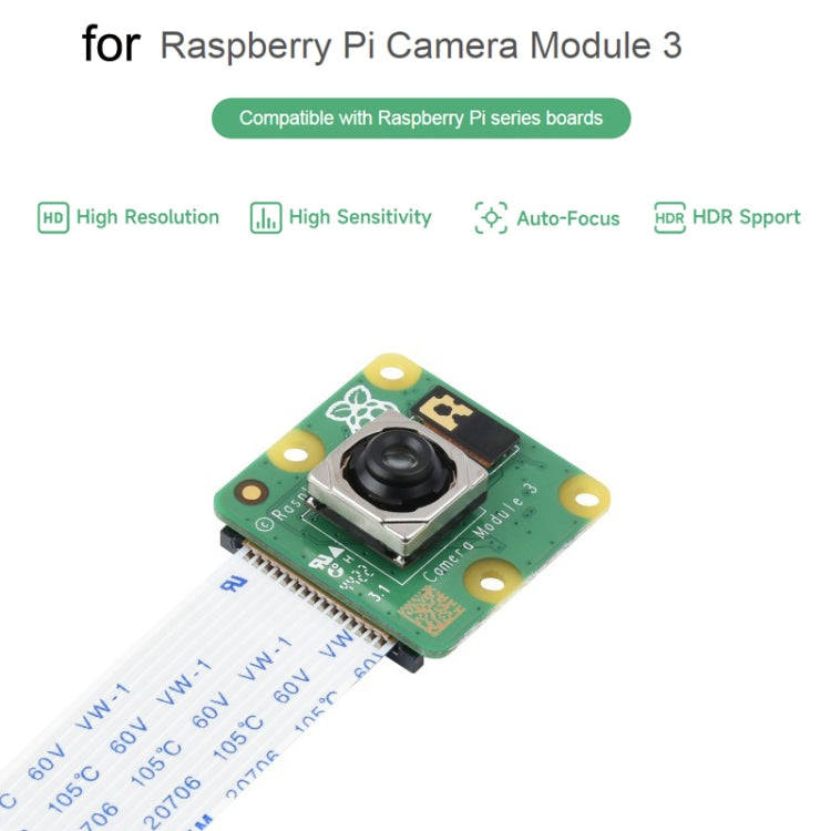 Waveshare For Raspberry Pi Camera Module 3, High Resolution, Auto-Focus 12MP, IMX708, FOV Optiona...