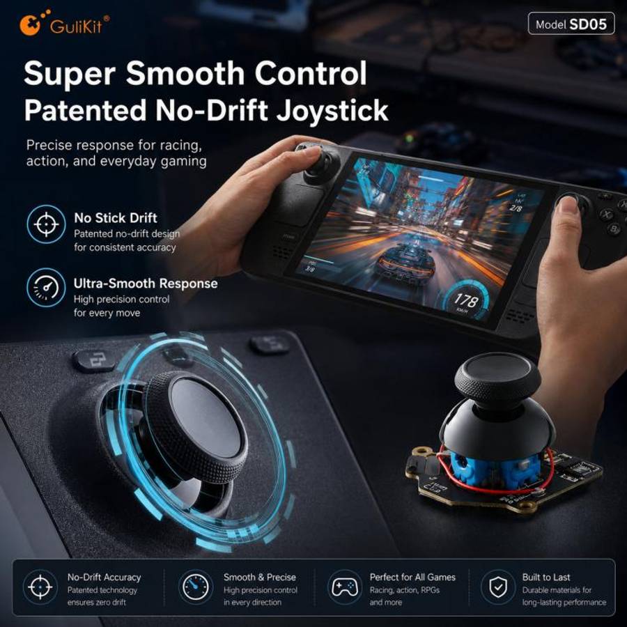 GuliKit SD05 Electromagnetic Joystick Replacement for Steam Deck OLED, Hall Effect Analog Stick R...