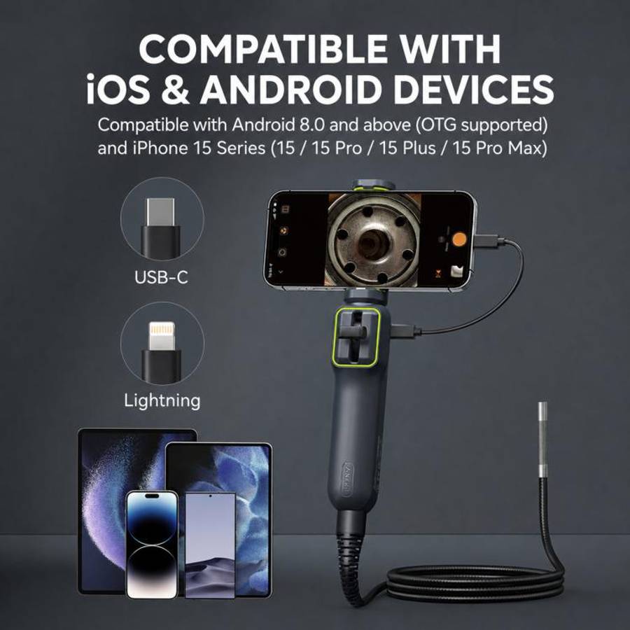 ANYKIT AD100 360-Degree Rotatable Industrial Endoscope IP67 Waterproof HD Auto Repair Borescope, ...