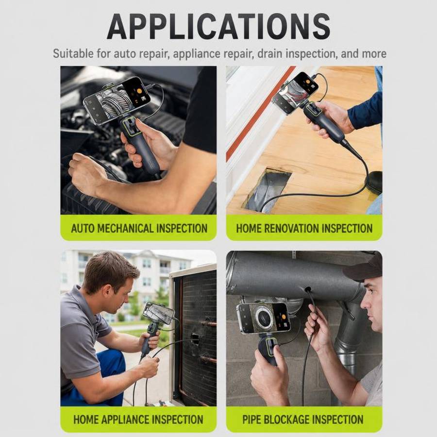 ANYKIT AD100 360-Degree Rotatable Industrial Endoscope IP67 Waterproof HD Auto Repair Borescope, ...