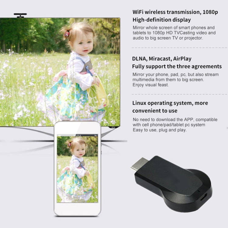 M4 Plus Wireless WiFi Display Dongle Receiver Airplay Miracast DLNA 1080P HDMI TV Stick for iPhon...