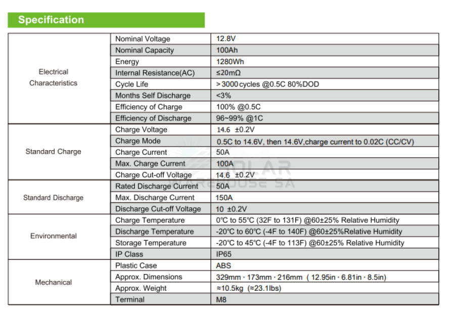 12.8v 100ah 1.28Kwh Ingle Lithium Battery