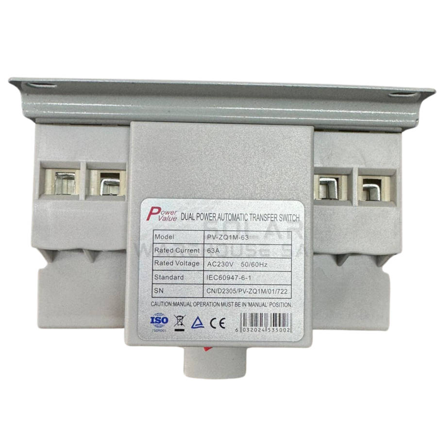 Automatic & Manual Changeover Switch 2-Pole 63A PV-ZQ1M-63
