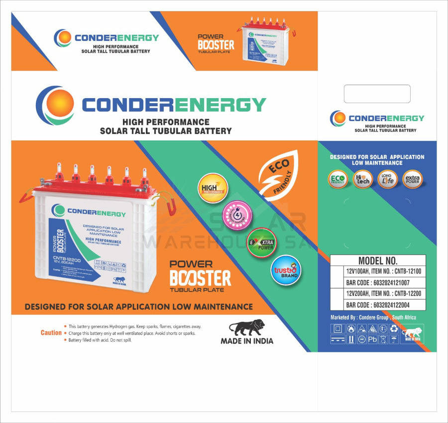 Conderenergy Tubular 12V 200AH Battery 3000 Cycles