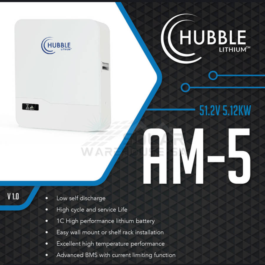 Hubble AM-5 LiFePO4 5.12kWh 51.2V Battery (Unlimited Cycles)