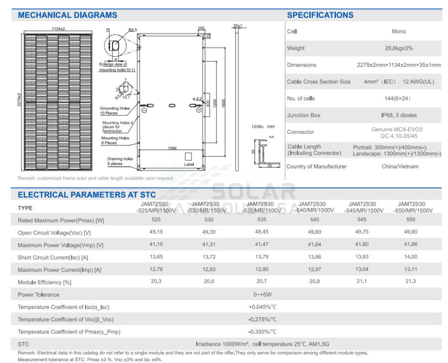JA 550W MBB Half-Cell Module Monocrystalline Panel