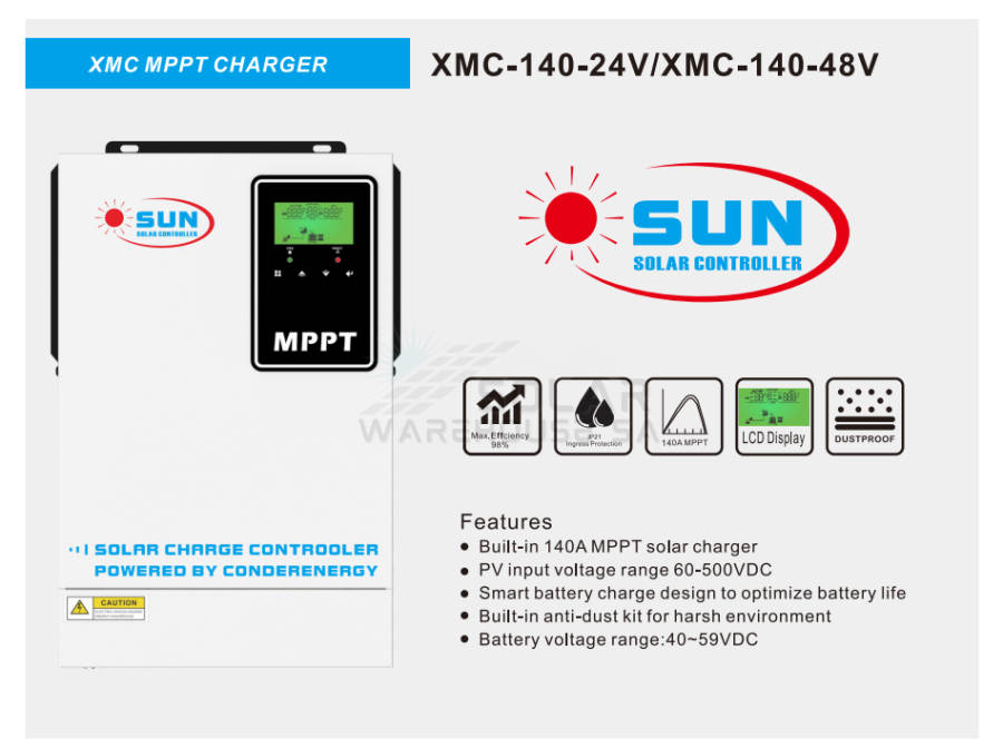 MPPT 24V DC 140A Solar Charge Controller Sun Solar XMC-140-24V