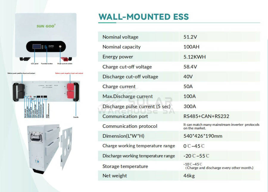 Sungod 51.2V 100AH 5.12 Kwh Lithium ion Battery LifeP04 Battery Pack