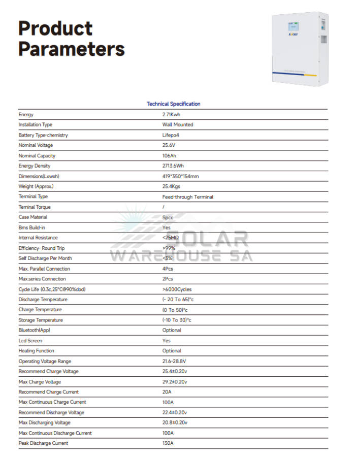 SVOLT 24V 106Ah 2.71 kWh A-Grade Lithium Battery Without Comms CNN2511 (XEA25A)