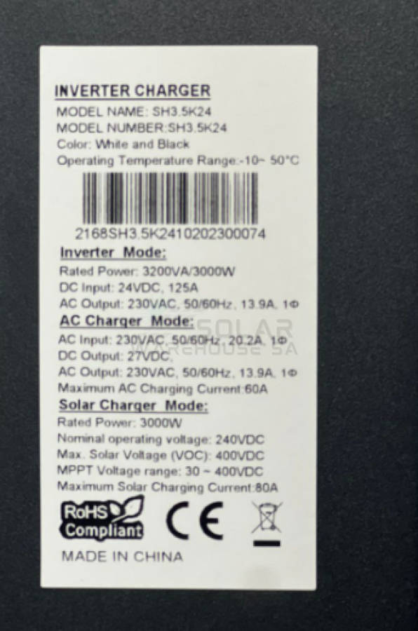 Vito 3.2 Kva 3000 watt 24v MPPT Hybrid Inverter SH3.5K24