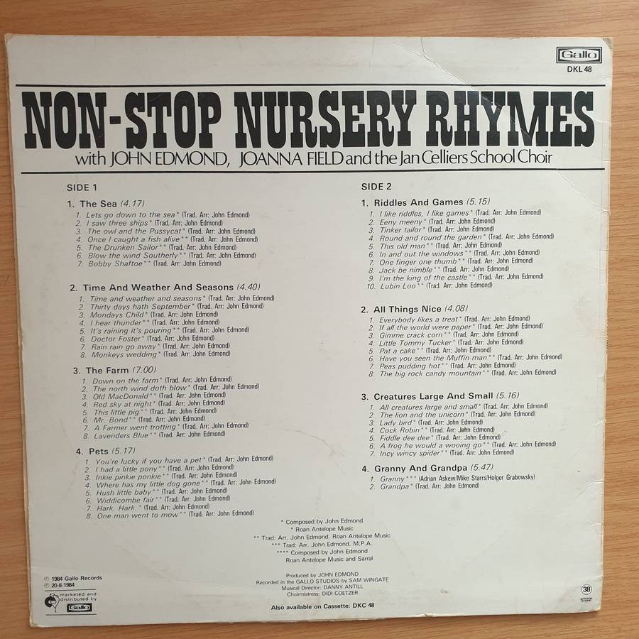 John Edmond, Joanna Field and the Jan Celliers School Choir - Non-Stop Nursery Rhymes  Vinyl L...