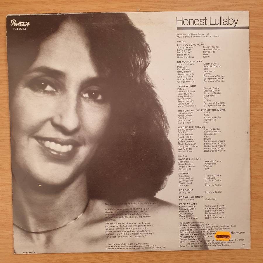 Joan Baez  Honest Lullaby - Vinyl LP Record - Very-Good+ Quality (VG+)