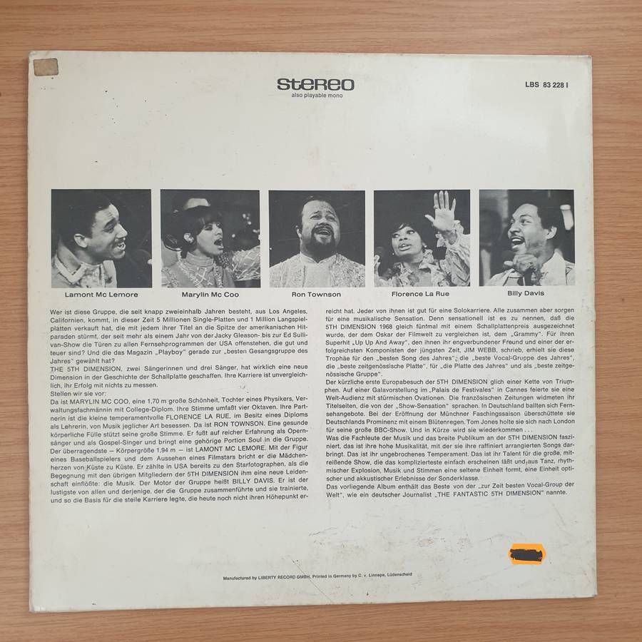 The 5th Dimension  The Fantastic 5th Dimension  - Vinyl LP Record - Very-Good+ Quality (VG+)
