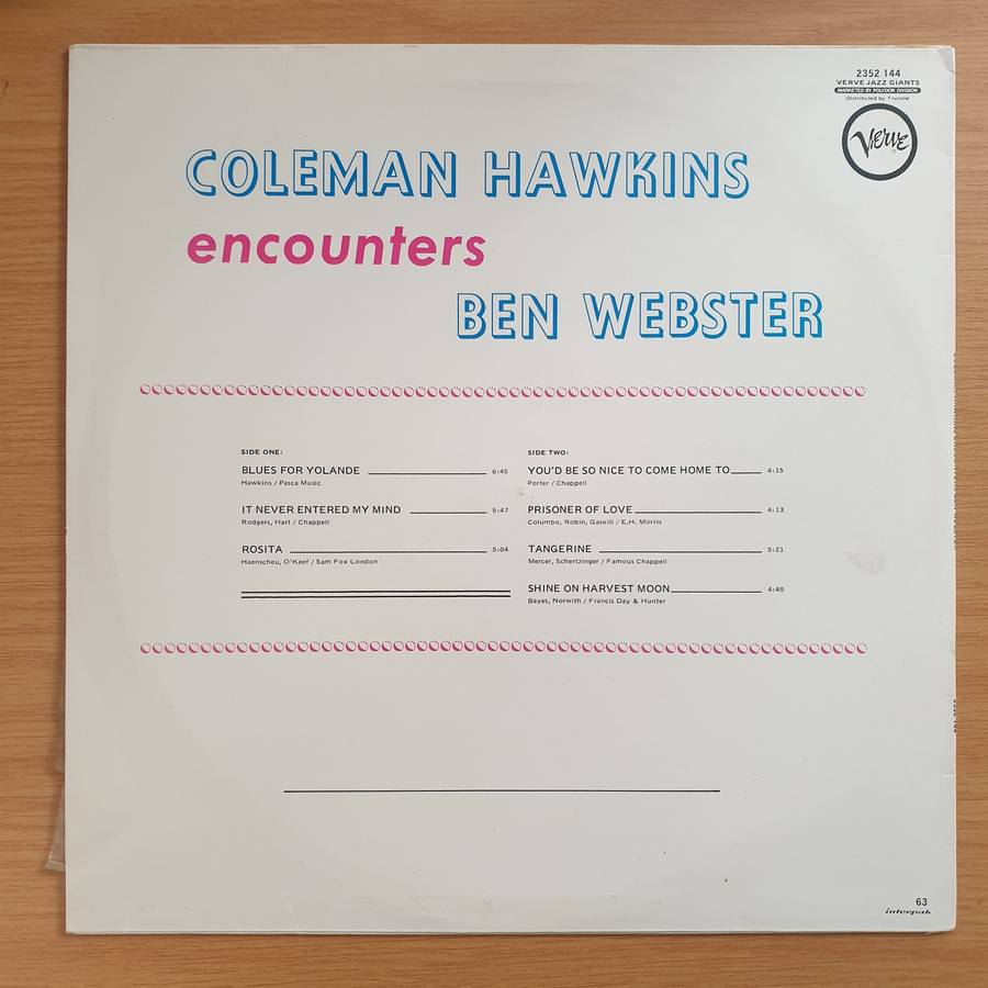 Coleman Hawkins Encounters Ben Webster  Coleman Hawkins Encounters Ben Webster  Vinyl LP Re...