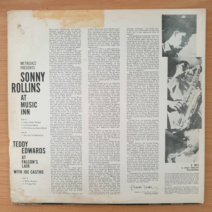 Sonny Rollins / Teddy Edwards With Joe Castro  Sonny Rollins At Music Inn / Teddy Edwards At F...