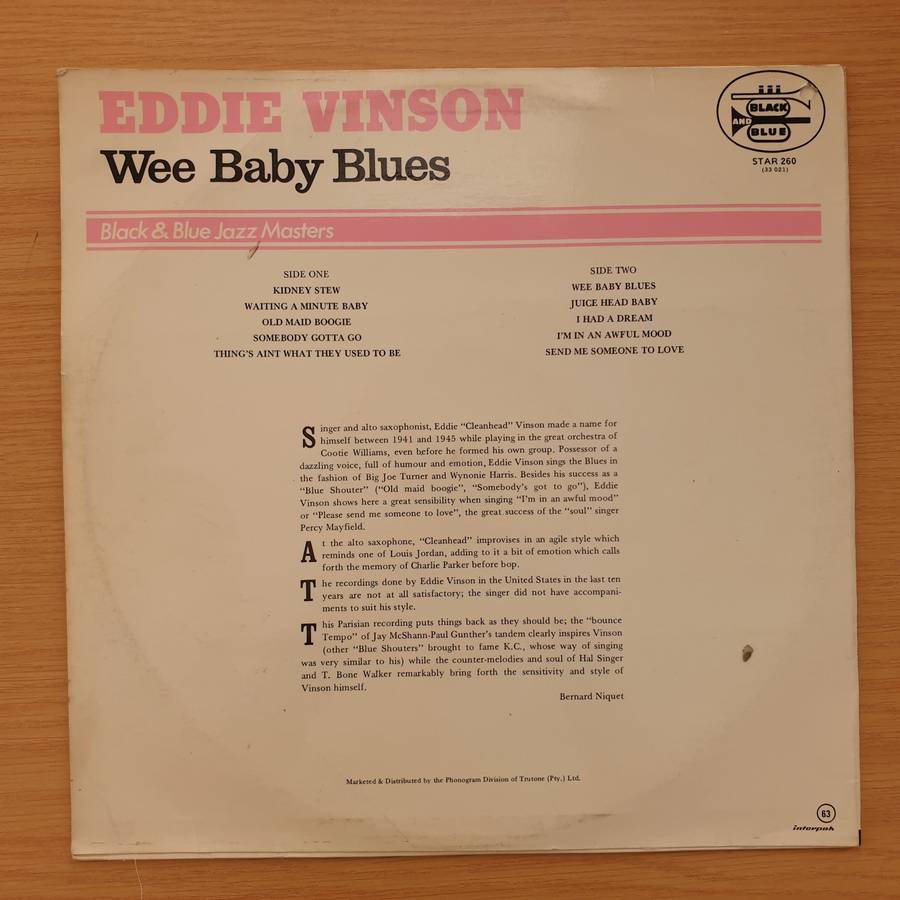 Eddie Vinson  Wee Baby Blues - Vinyl LP Record - Very-Good+ Quality (VG+) (verygoodplus)