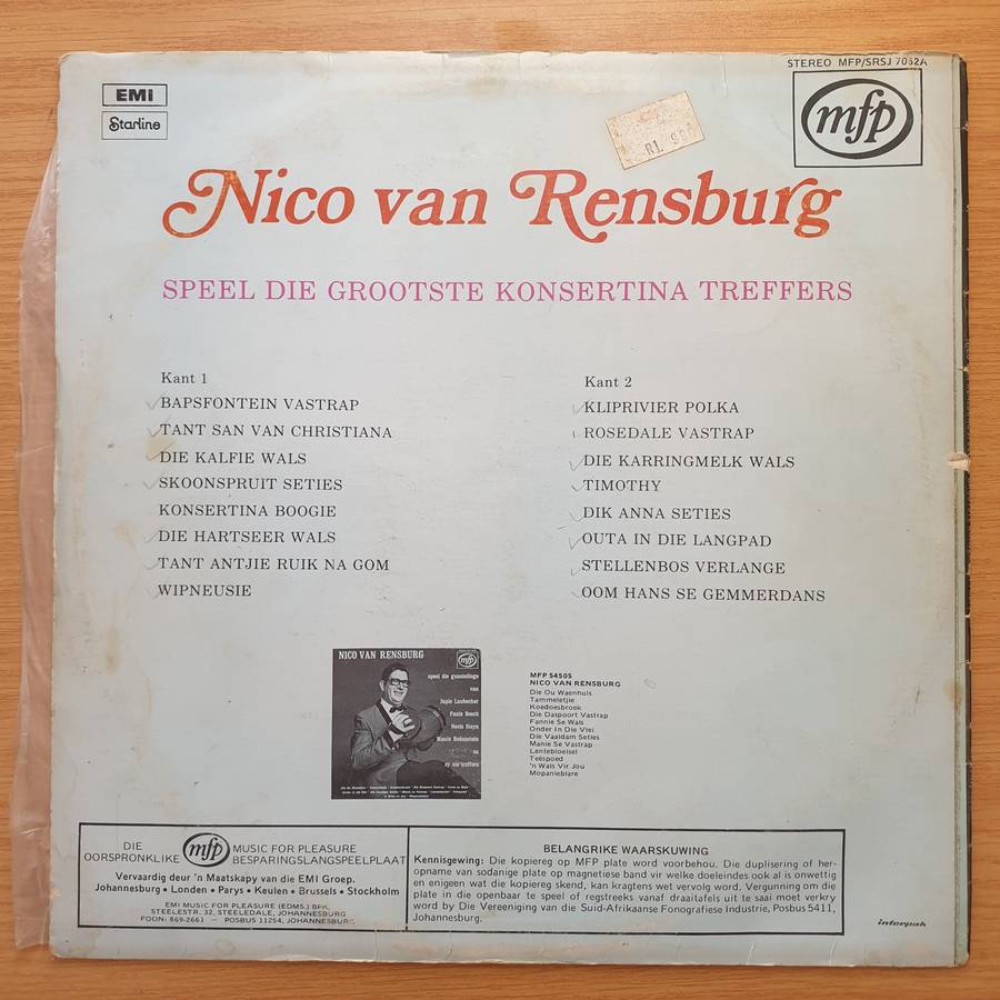 Nico van Rensburg - Speel die Grootste Konsertina Treffers - Vinyl LP Record - Very-Good+ Quality...