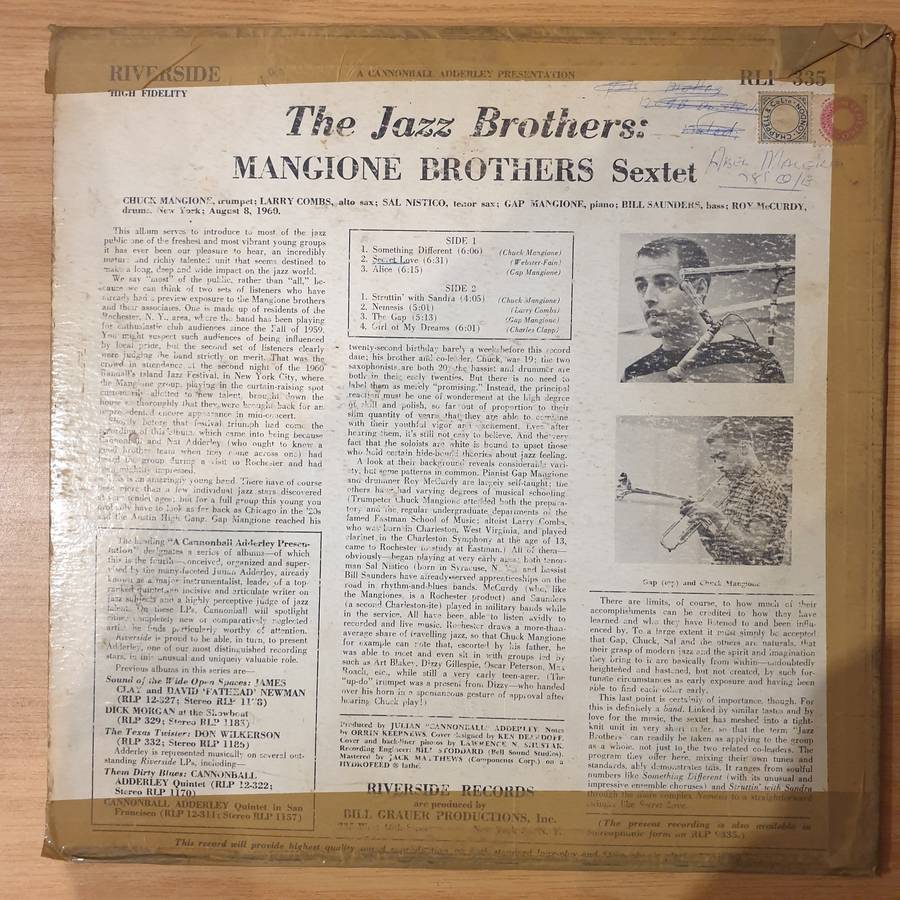 The Mangione Brothers Sextet  The Jazz Brothers - Vinyl LP Record - Good+ Quality (G+) (gplus)