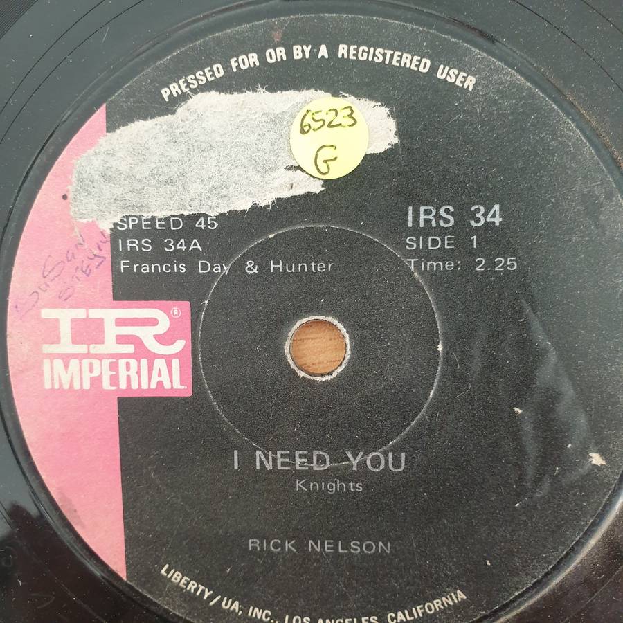 Rick Nelson - I Need You - Vinyl 7" Record  - Good Quality (G)