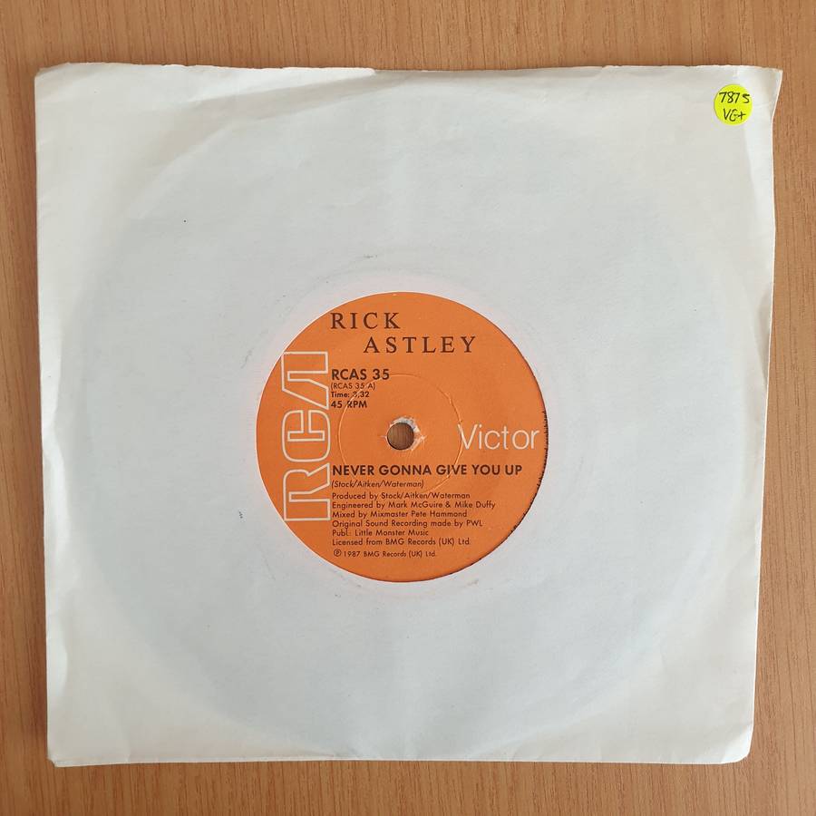 Rick Astley  Never Gonna Give You Up - 7" Vinyl Record  (VG+) (DLB)
