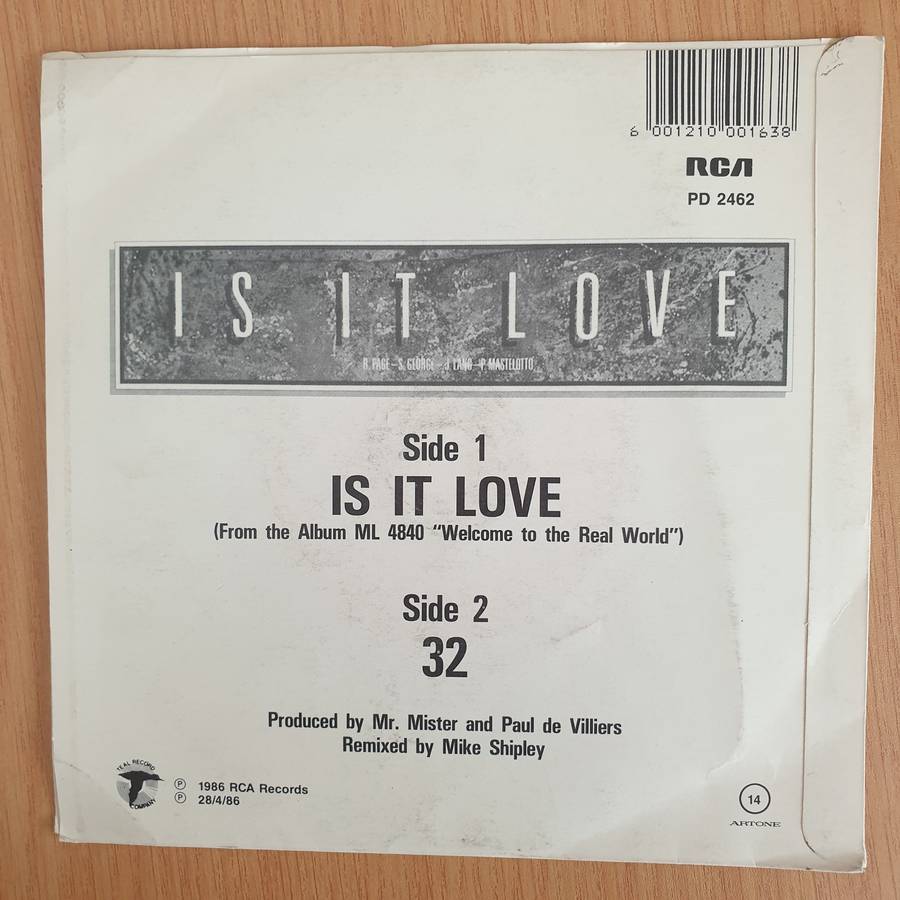 Mr. Mister  Is It Love - Vinyl 7 Record  (VG+) (Aryeh)