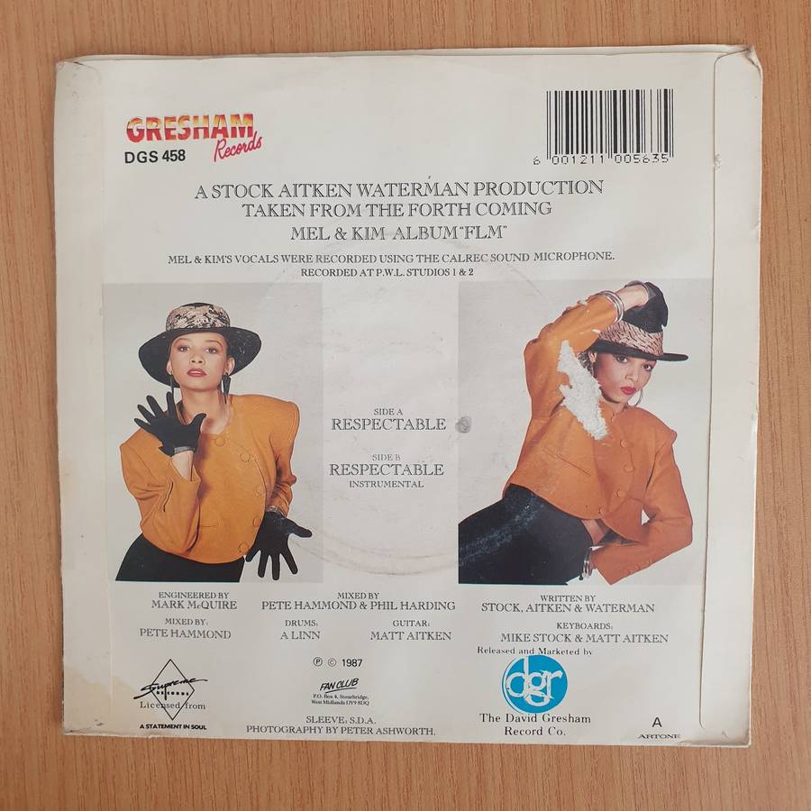 Mel & Kim  Respectable - Vinyl 7 Record  (VG+) (Aryeh)