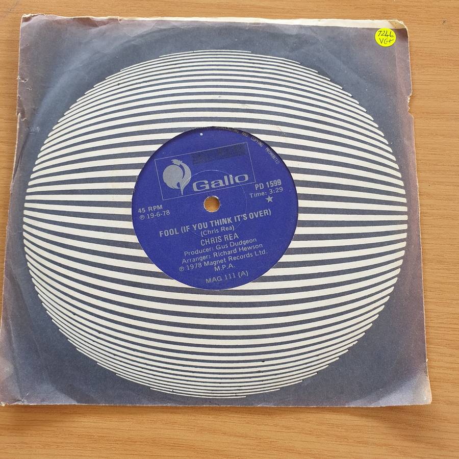Chris Rea  Fool (If You Think It's Over) - Vinyl 7 Record  (VG+) (Aryeh)