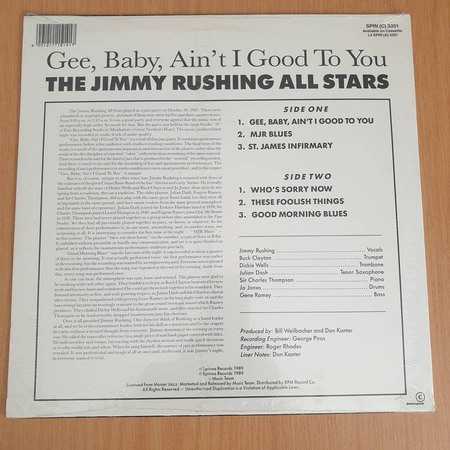 The Jimmy Rushing All Stars  Gee Baby Ain't I Good To You-  Vinyl LP Record - Sealed