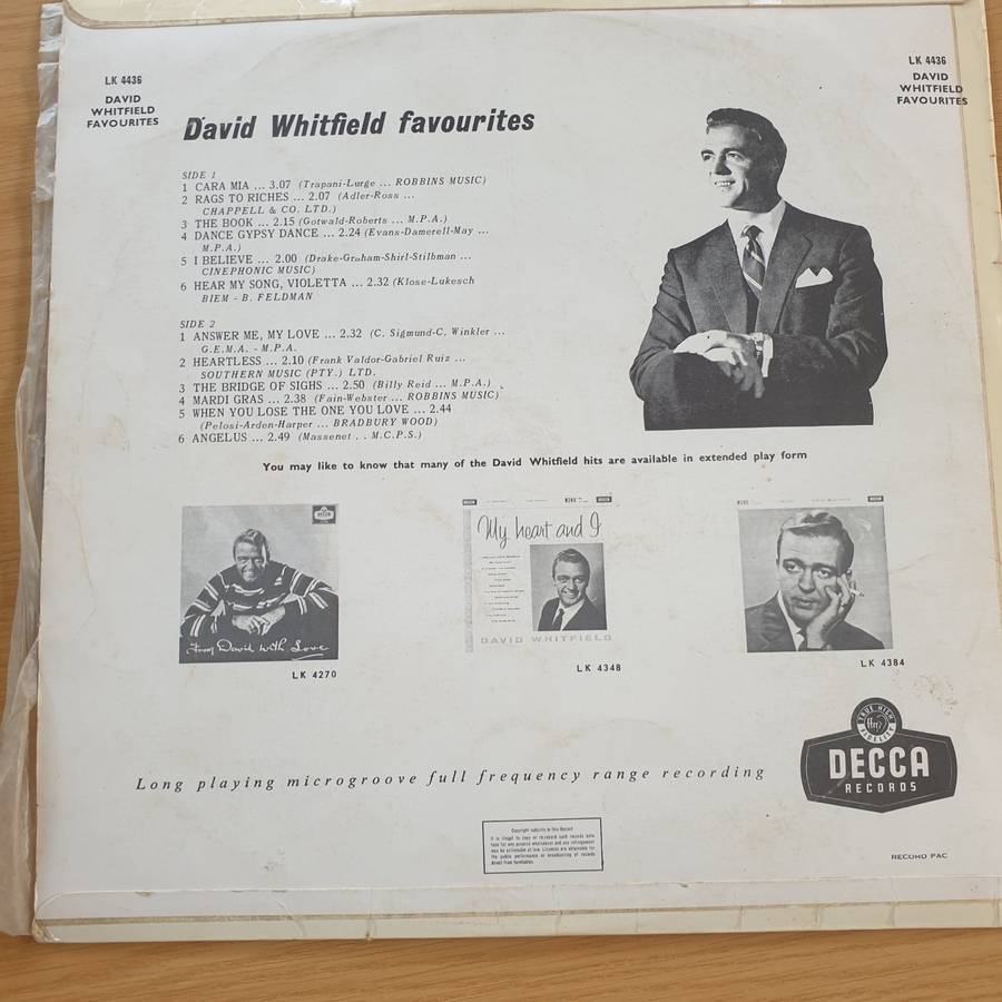 David Whitfield With The Roland Shaw Orchestra  David Whitfield Favourites (LK4436) - Vinyl...