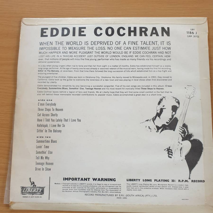 Eddie Cochran  12 of His Biggest Hits - Vinyl LP Record  (VG+)
