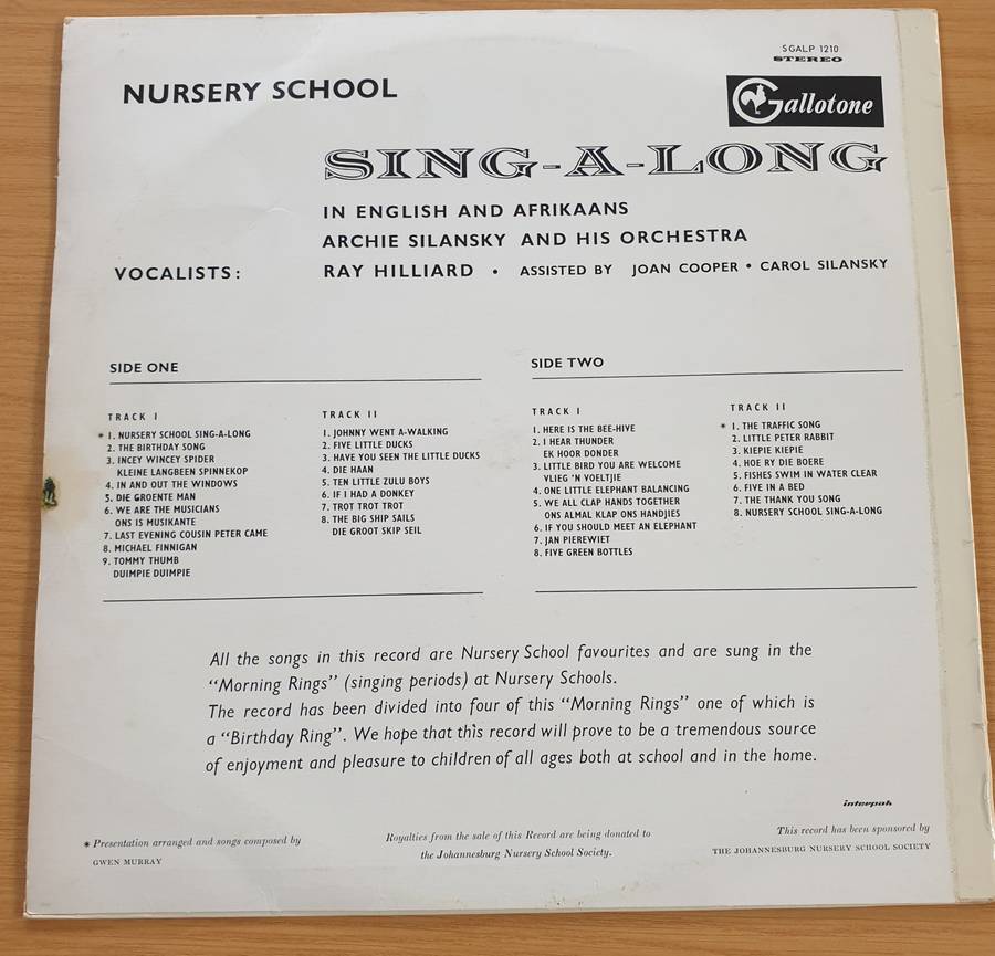 Archie Silansky - Nursery School Sing a Long - in English and Afrikaans  Vinyl LP Record  (VG+)