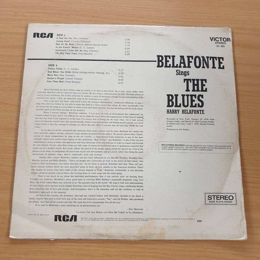 Harry Belafonte  Belafonte Sings The Blues - Vinyl LP Record  (VG-)
