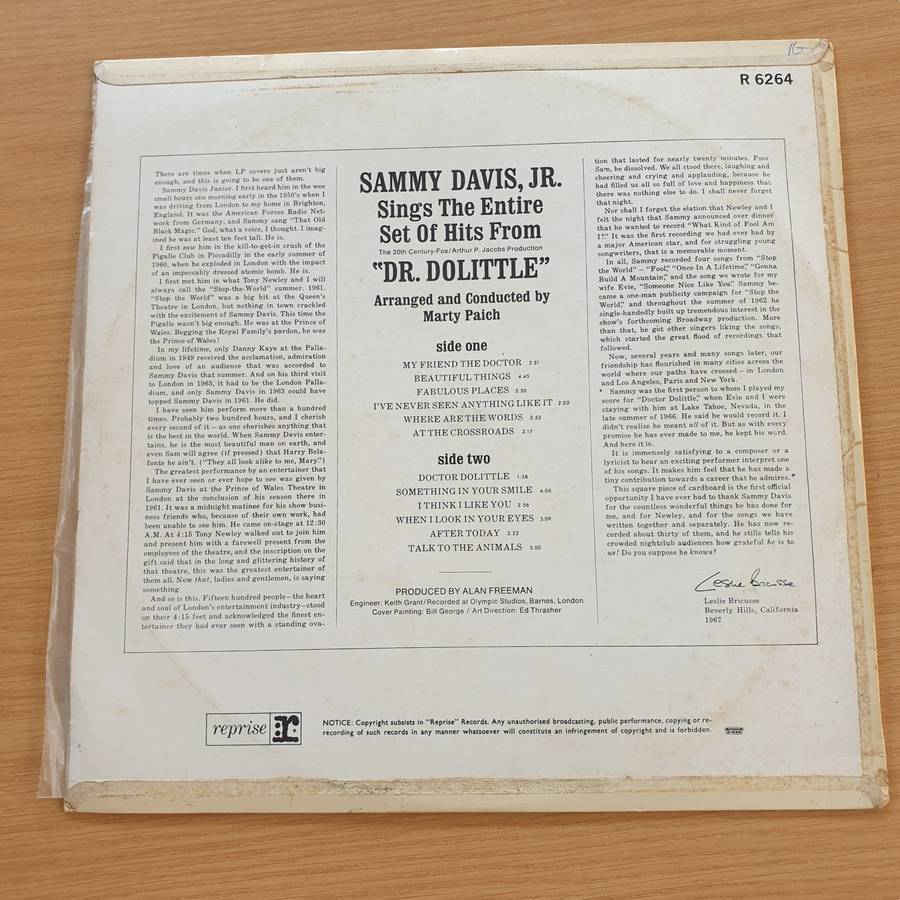 Sammy Davis Jr.  Sings The Complete "Dr. Dolittle"  Vinyl LP Record (VG+)