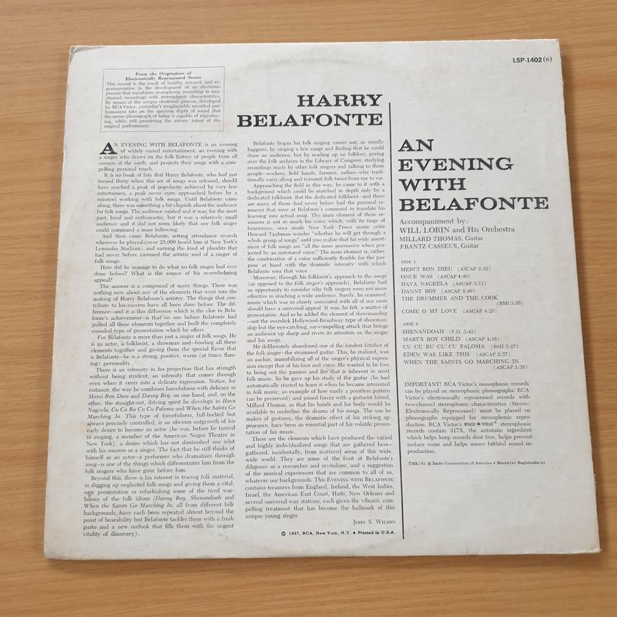 Harry Belafonte  An Evening With Belafonte  - Vinyl LP Record (VG+)