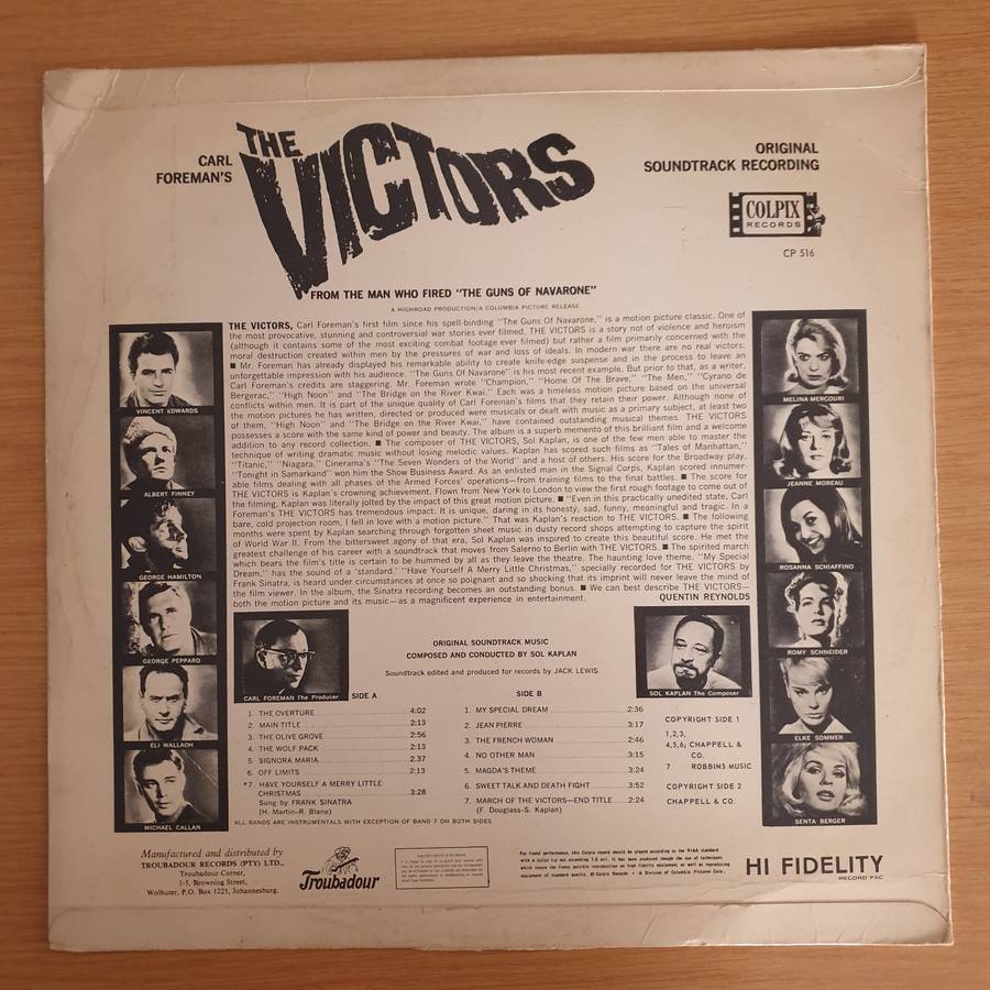 The Victors - Original Soundtrack Recording - Sol Kaplan  Vinyl LP Record (VG+)